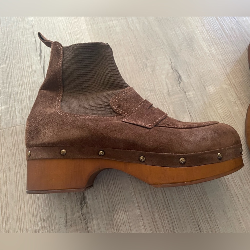 Italian brown suede clog style ankle boots in size 6
